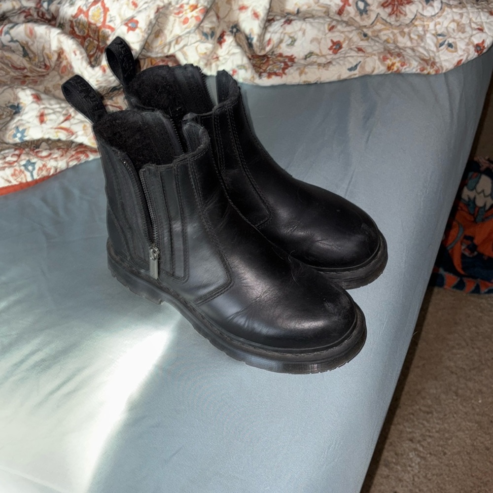 Black Doc Marten boots, soft on inside